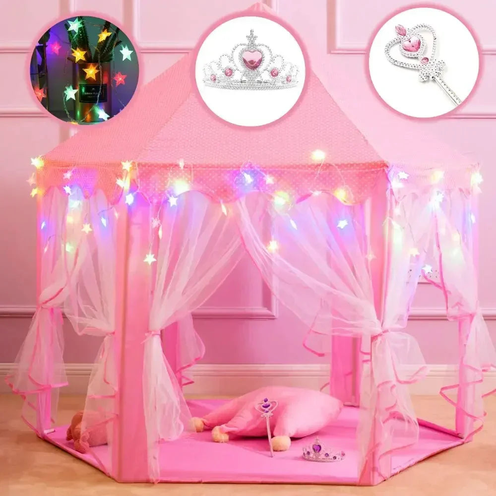 Tenda de xogo de princesa rosa para nenas | Espazo de xogo máxico