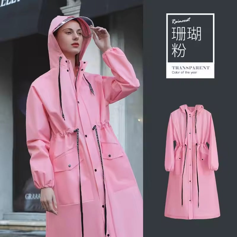 Sophie – Abrigo de lluvia impermeable para mujer con capucha en blanco, elegante y práctico