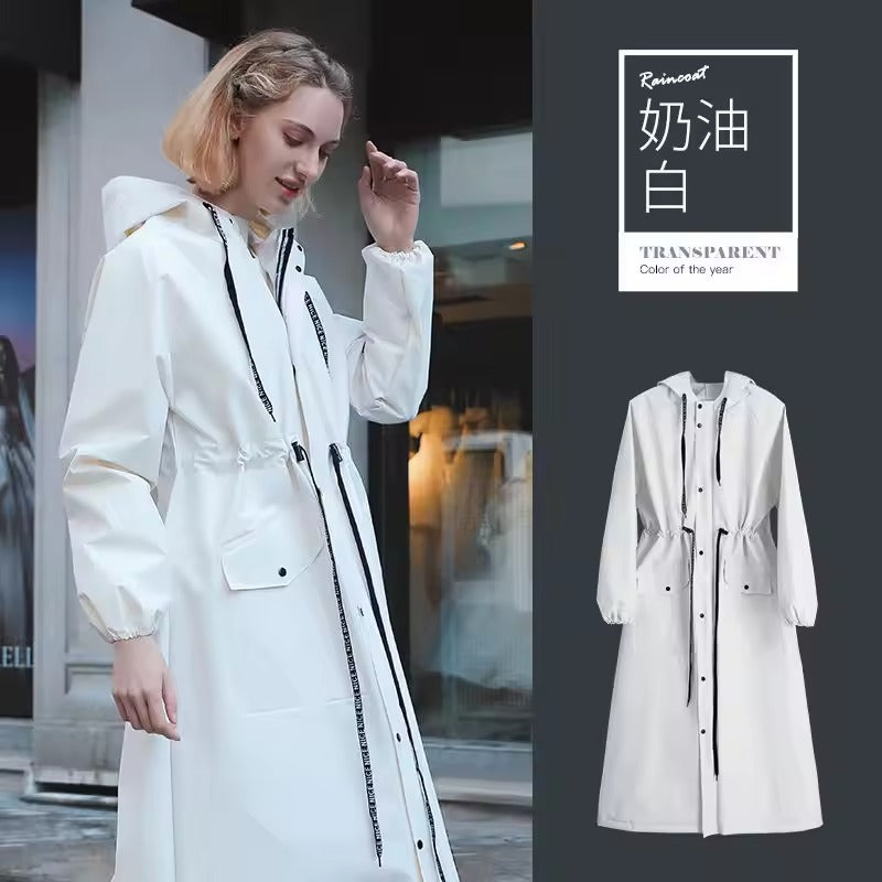 Sophie – Abrigo de lluvia impermeable para mujer con capucha en blanco, elegante y práctico