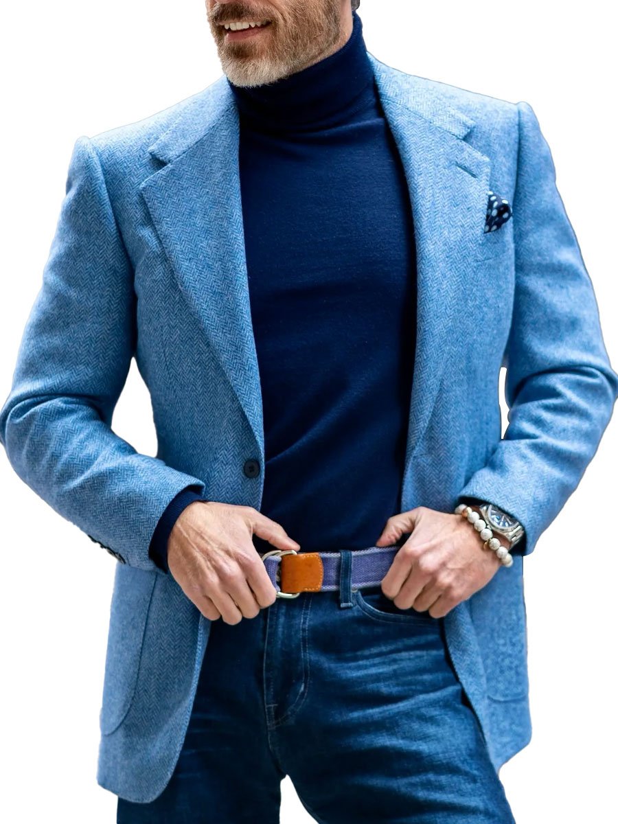 Herren Vintage Fischgrät Weicher Stoff Sakko mit Revers - Zeitloser Stil  