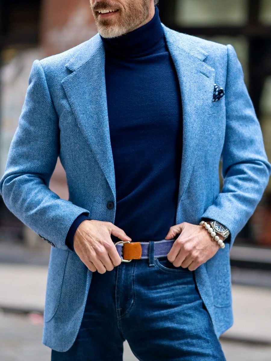 Herren Vintage Fischgrät Weicher Stoff Sakko mit Revers - Zeitloser Stil  