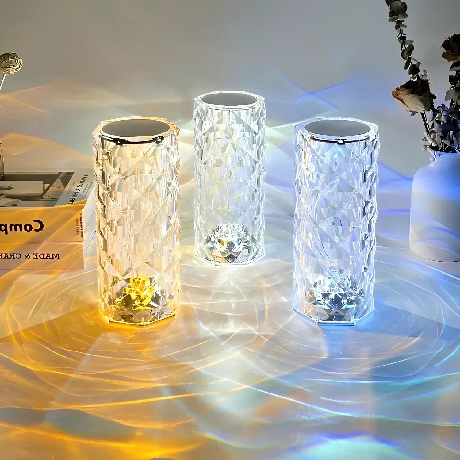 Aurora – Lámpara de mesa de cristal con control táctil – Regulable e recargable