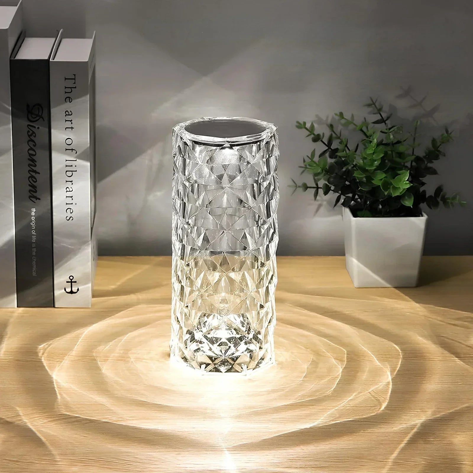 Aurora – Lámpara de mesa de cristal con control táctil – Regulable e recargable