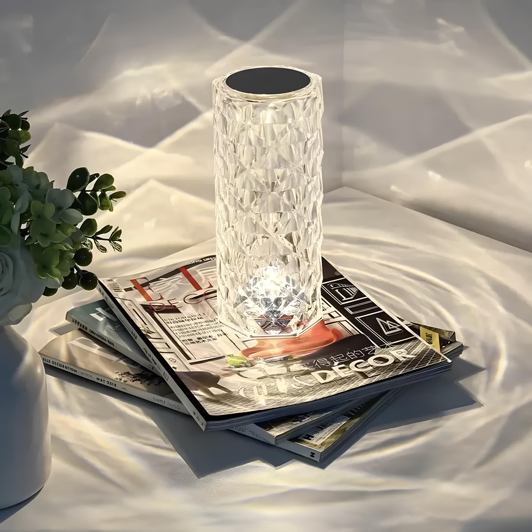Aurora – Lámpara de mesa de cristal con control táctil – Regulable e recargable