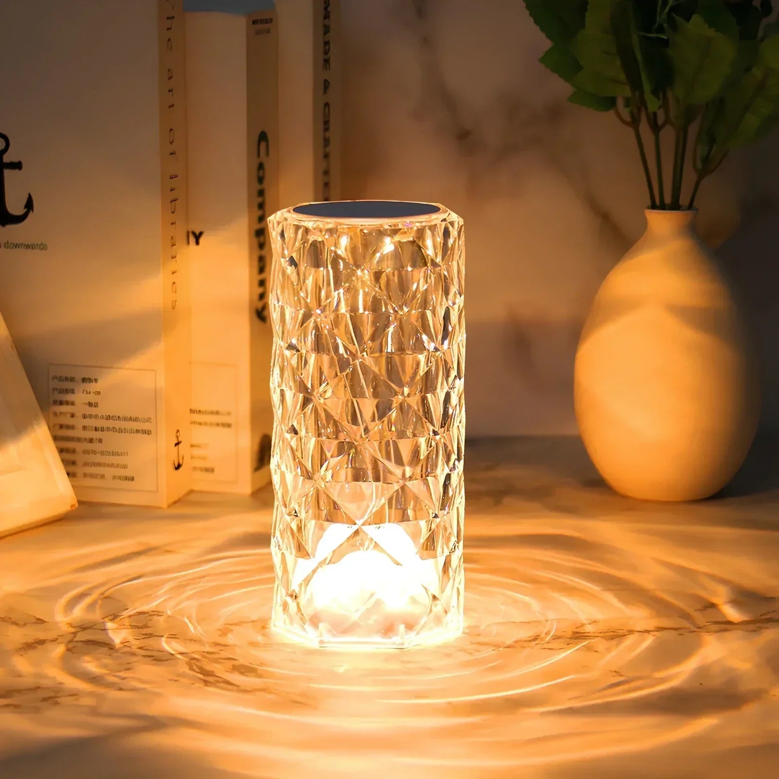 Aurora – Lámpara de mesa de cristal con control táctil – Regulable e recargable