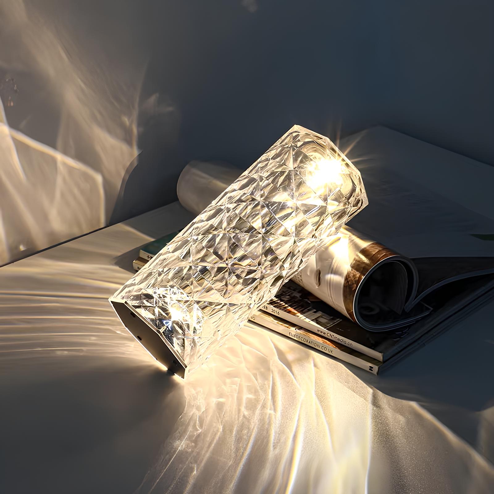 Aurora – Lámpara de mesa de cristal con control táctil – Regulable e recargable