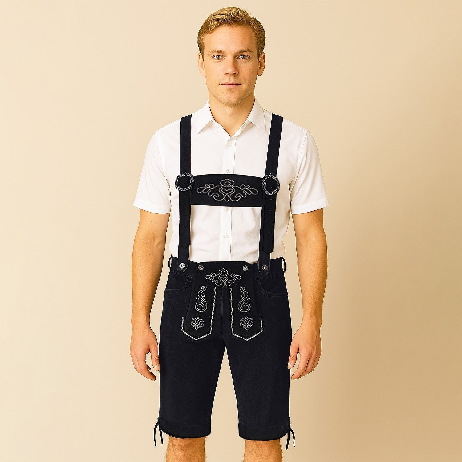 Alpenkraft – Lederhosen-Shorts in Wildleerlook met Borduursel – Oktoberfest Heren