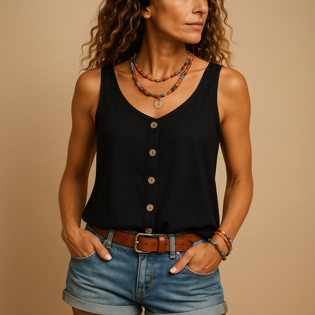 Lunira – Dames top met V-hals en zakken – Zomerse look voor in je vrije tijd