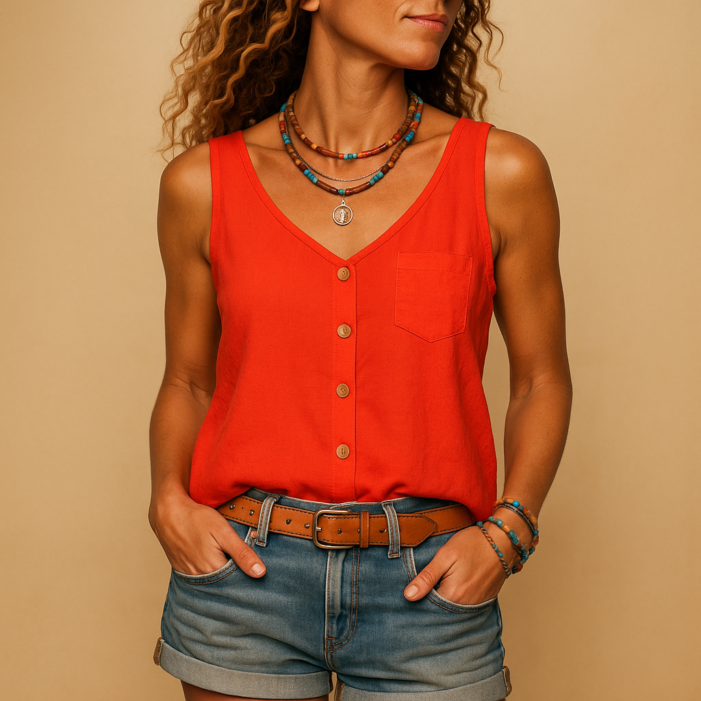 Lunira – Dames top met V-hals en zakken – Zomerse look voor in je vrije tijd