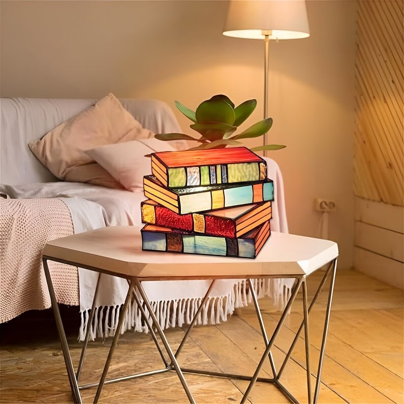 BookStack Ambiance Tischlampe - Gestapeltes Bücherdesign mit bunter Beleuchtung