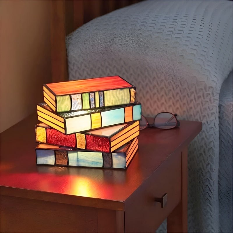 BookStack Ambiance Tischlampe - Gestapeltes Bücherdesign mit bunter Beleuchtung