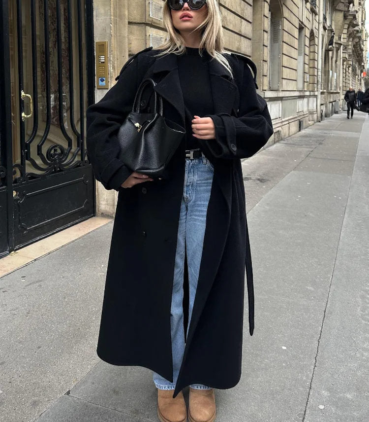 Dames manteljas – lange oversized pasvorm met dubbele knoopsluiting