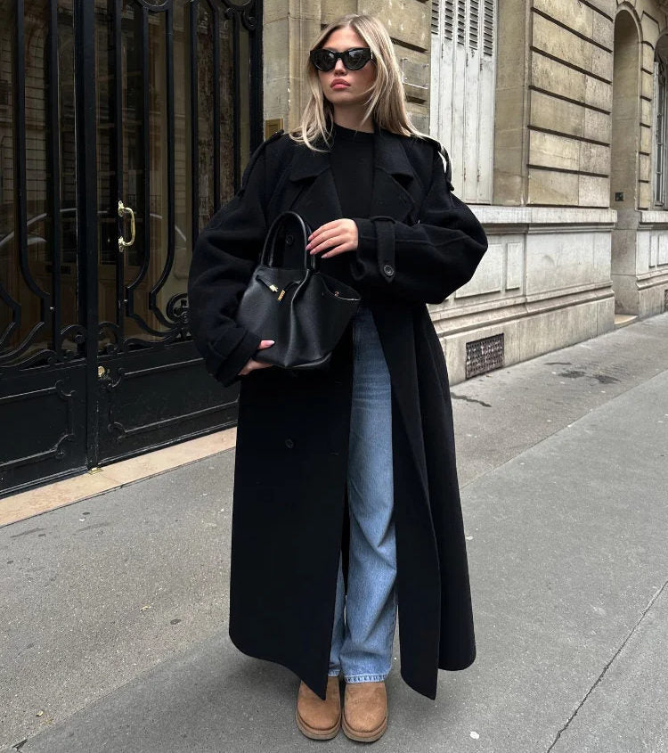 Dames manteljas – lange oversized pasvorm met dubbele knoopsluiting