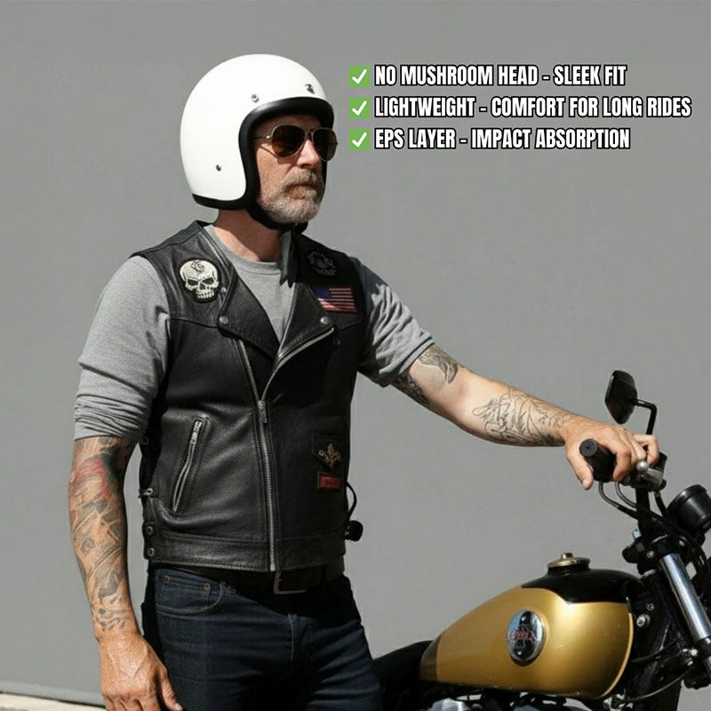 Motorhelm – Laag profiel vintage motorhelm met DOT-gecertificeerde glasvezelschaal