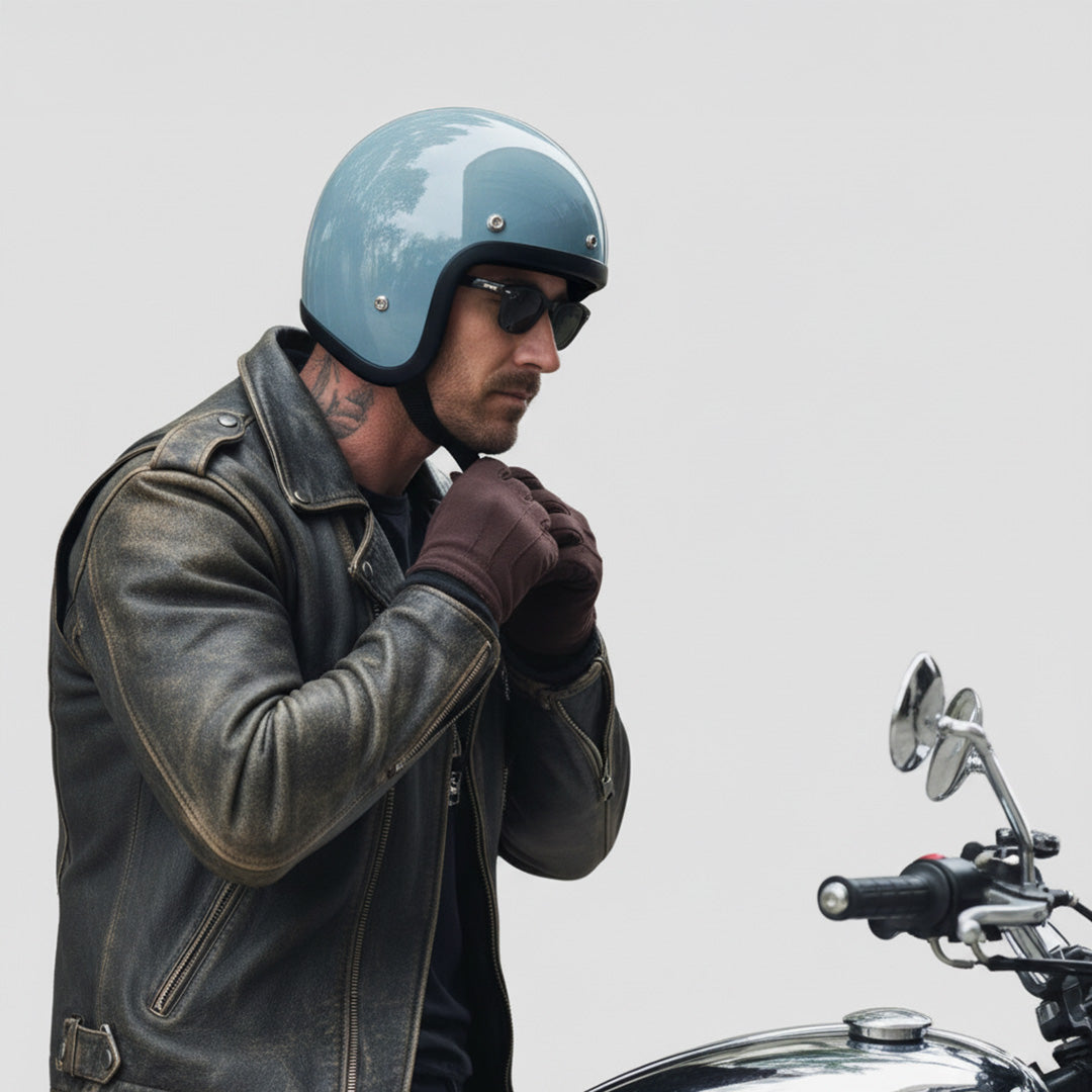 Motorhelm – Laag profiel vintage motorhelm met DOT-gecertificeerde glasvezelschaal