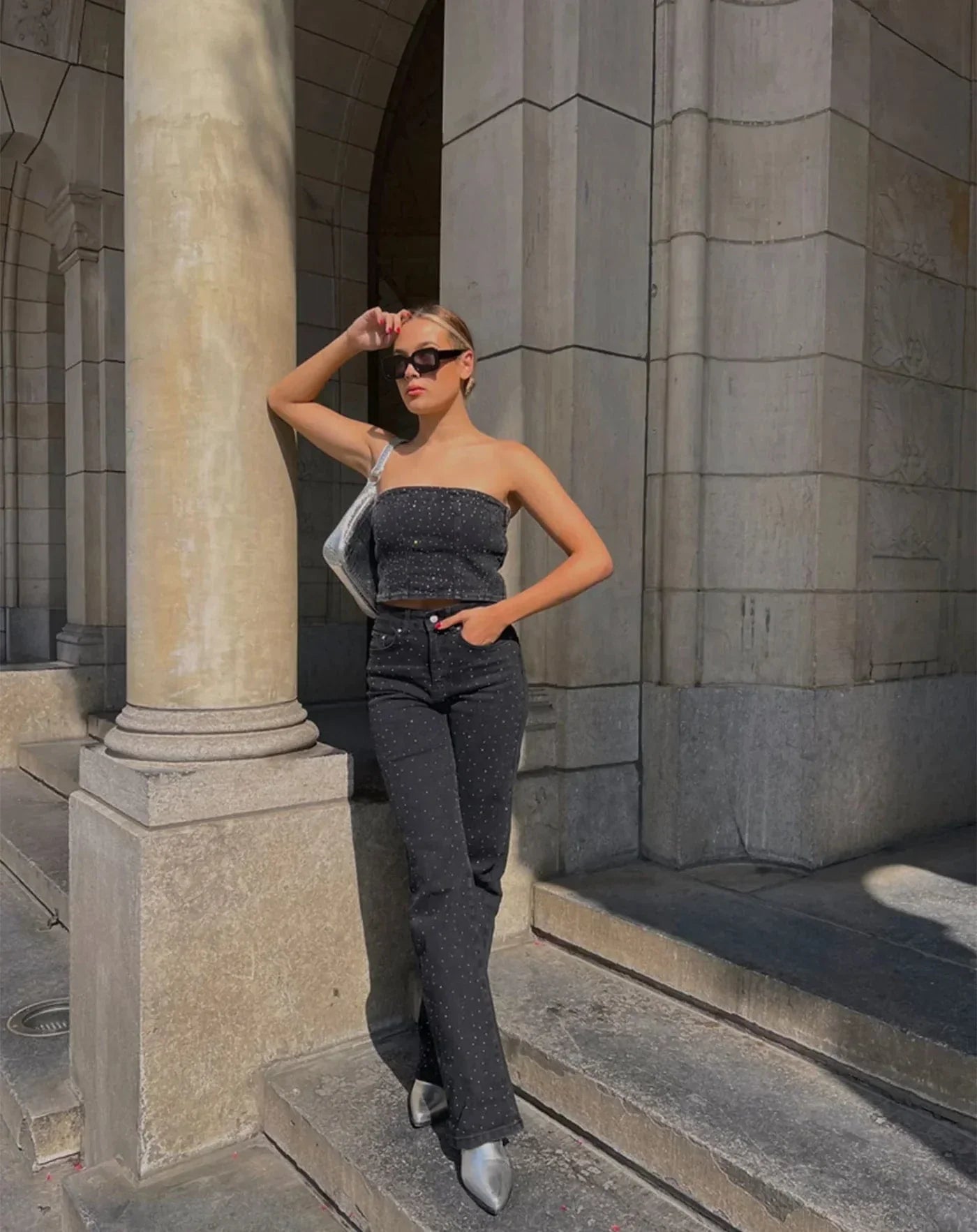 Revalki GlamLux | Denim Sparkle Pants with Glitter