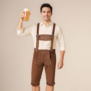 Alpenkraft – Lederhosen-Shorts in Wildleerlook met Borduursel – Oktoberfest Heren