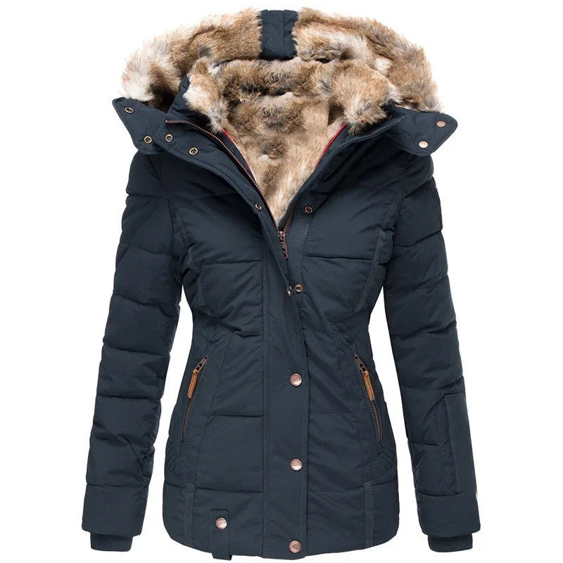 Damen Winterjacke – wattiertes Design mit Kapuze und weichem Kragenabschluss