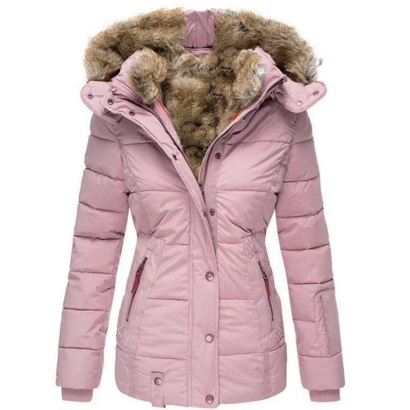 Damen Winterjacke – wattiertes Design mit Kapuze und weichem Kragenabschluss