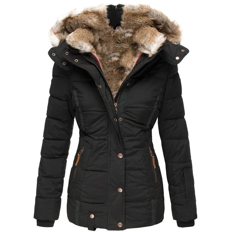 Damen Winterjacke – wattiertes Design mit Kapuze und weichem Kragenabschluss