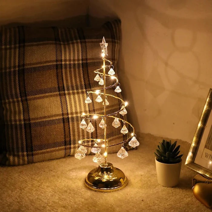 Verlichte kerstboom voor op tafel – open spiraal met glinsterende ornamenten