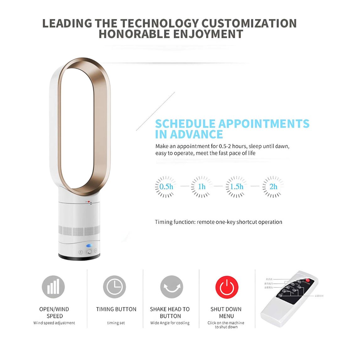 Ventilador sen láminas de 16 polgadas con mando a distancia – Deseño silencioso e seguro