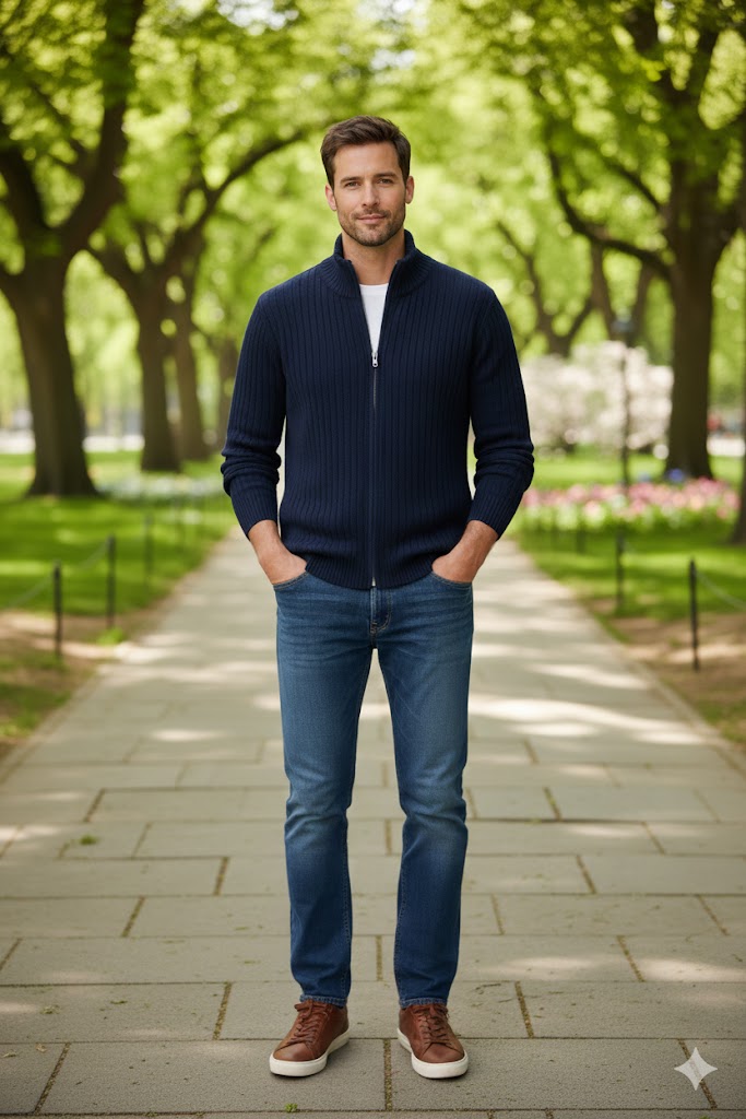 Slim-fit herenweste met ritssluiting – lichtgewicht stretch polyester voor een moderne dagelijkse stijl