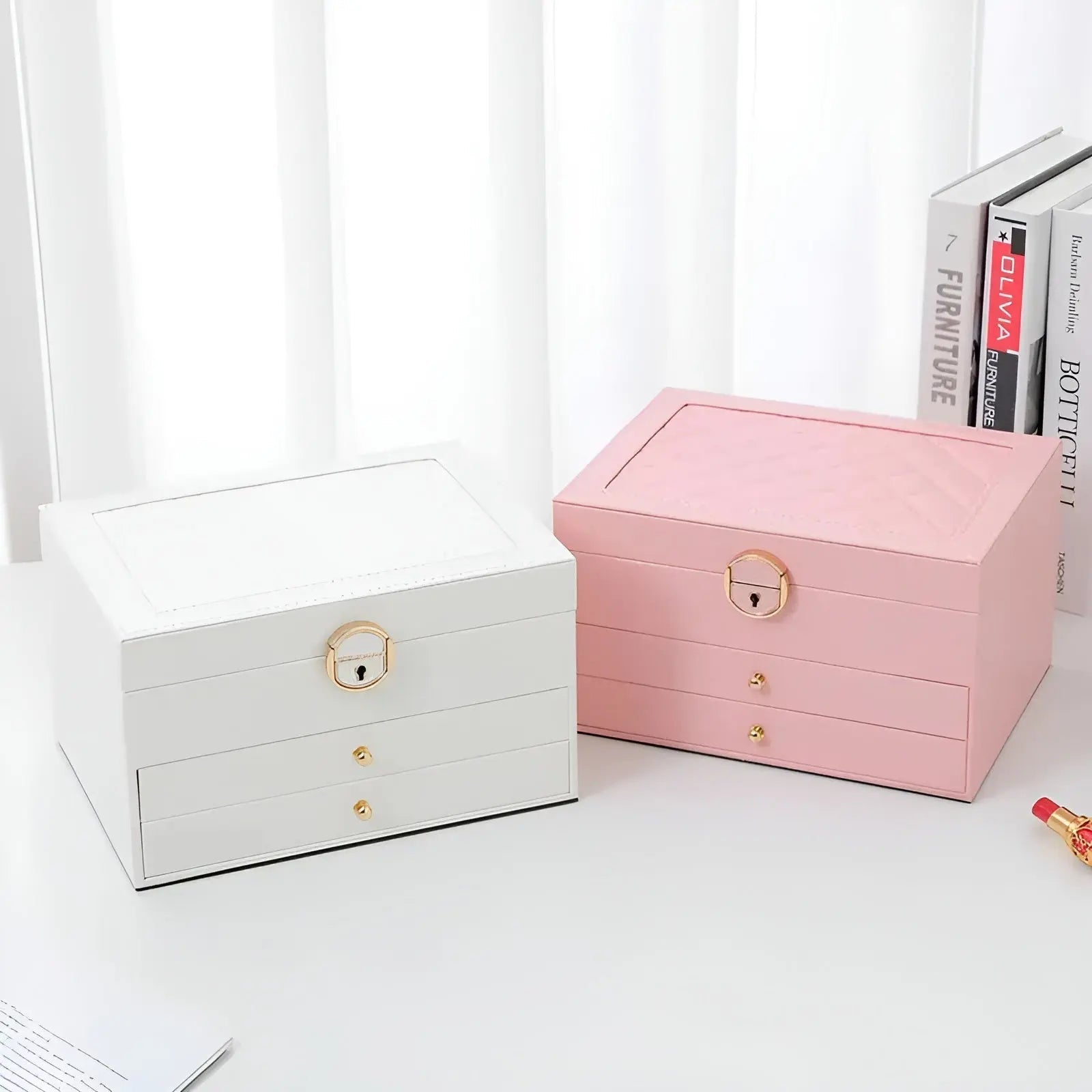 EleganceBox – Caixa de xoias de luxo de varias capas de coiro PU